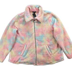 Torrid Tie Dye Long Sleeve Zip Up Sherpa Jacket Lightweight Cotton Candy Cloud